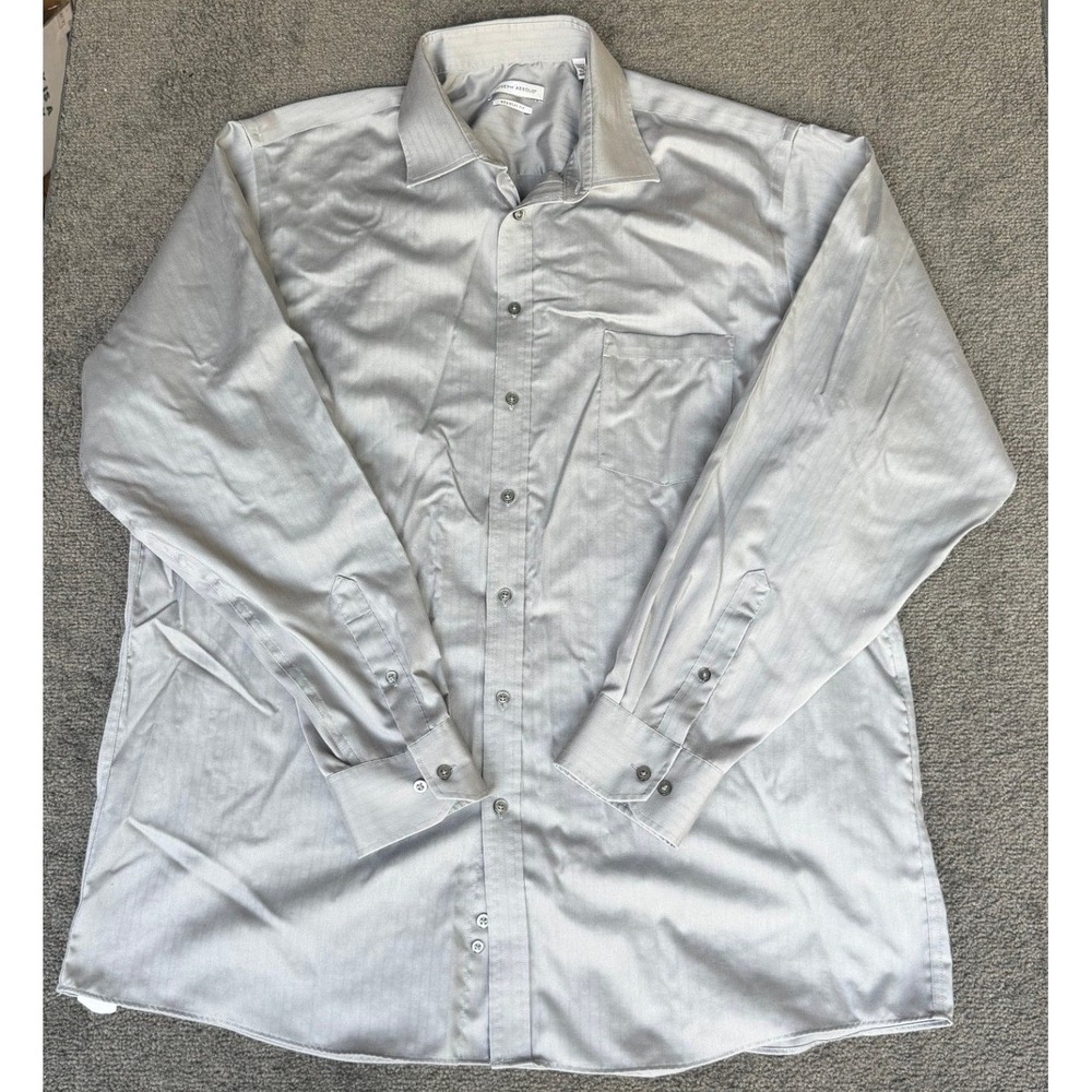 Joseph Abboud Men 18 36/37 Regular Fit Tall Grey Herringbone No Iron Dress Shirt